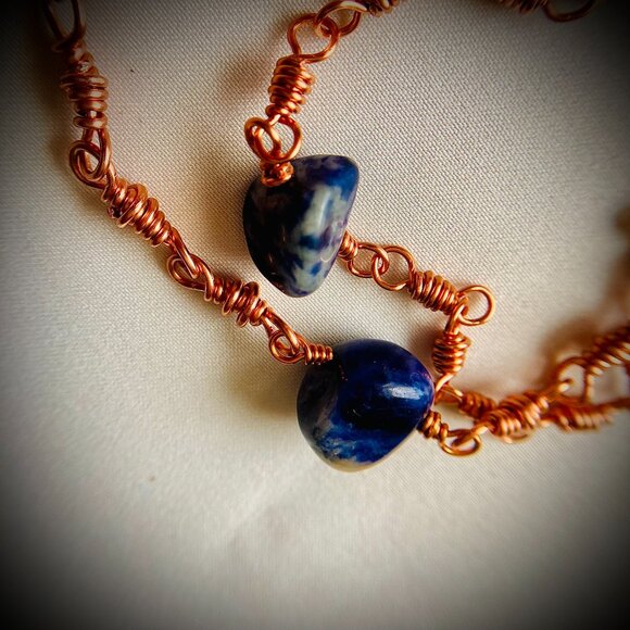 Copper chain links Lapis Lasuli Set of Two Bracelets, relationship gift - Picture 16 of 16
